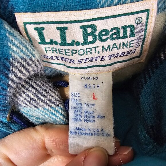 Vintage LL Bean Jacket Womens L Teal‎ Baxter State Parka Wool Blanket Lined USA - Picture 4 of 14